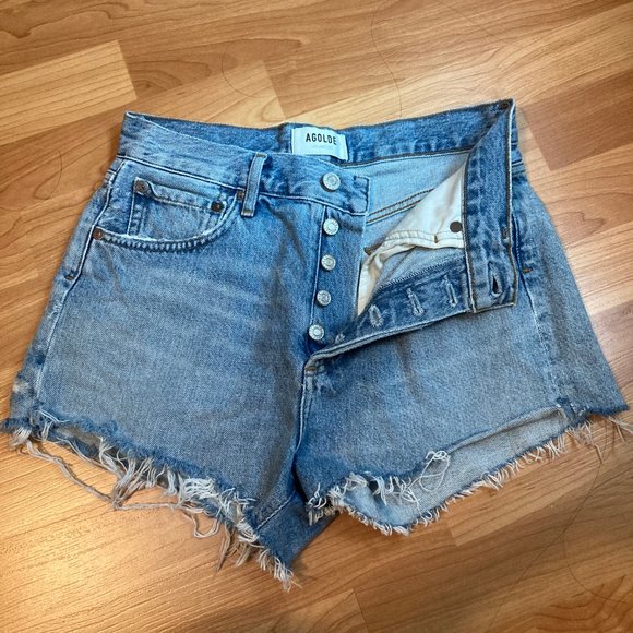 Agolde Parker high waisted shorts in Riptide 24 - Picture 5 of 13